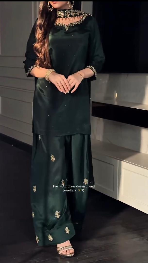 Emerald green 3-piece South Asian outfit embroidered bootis on shalwar - AYVO UK